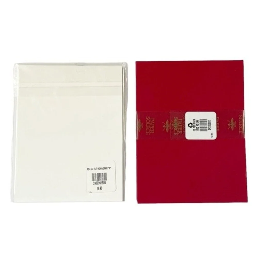 Monogram Notecard Set Gold Foil Print “R” White Card With Red Envelopes Set/10